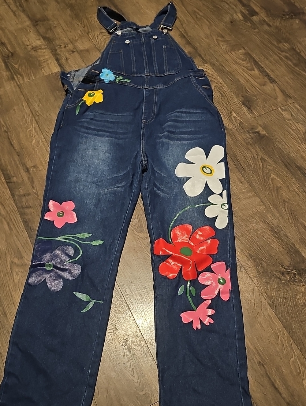 Hippie Overalls Bibs Floral Denim Women's Jeans Large Bohemian
